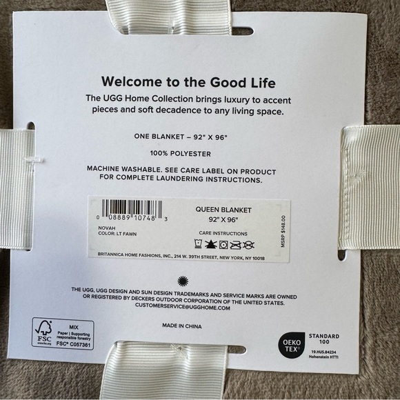 UGG Novah Queen Fleece Blanket Light Fawn Brown Bedding Comforter Reversible NEW - Picture 6 of 7